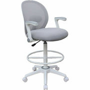 Boss Mesh Flip-Arm Stool, Gray Seat & Back, Mesh/Fabric, White Frame, 5-Star Base, Adjustable Height, Swivel, Casters, Armrest, 1 Each