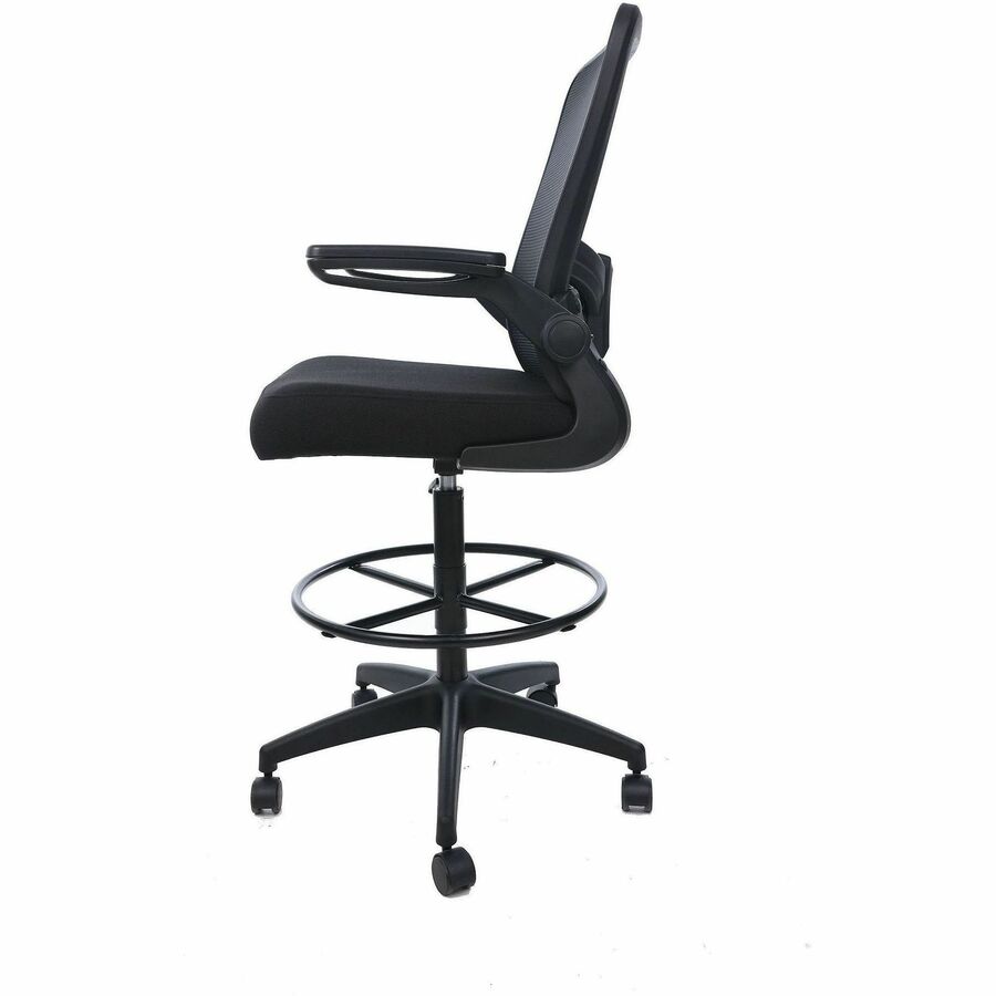 Boss Mesh Flip-Arm Stool, Black, Mesh Back, Fabric Foam Seat, Flip-Up Arms, 5-Star Base, Adjustable Height, Swivel, Casters, Foot Ring, 1 Each