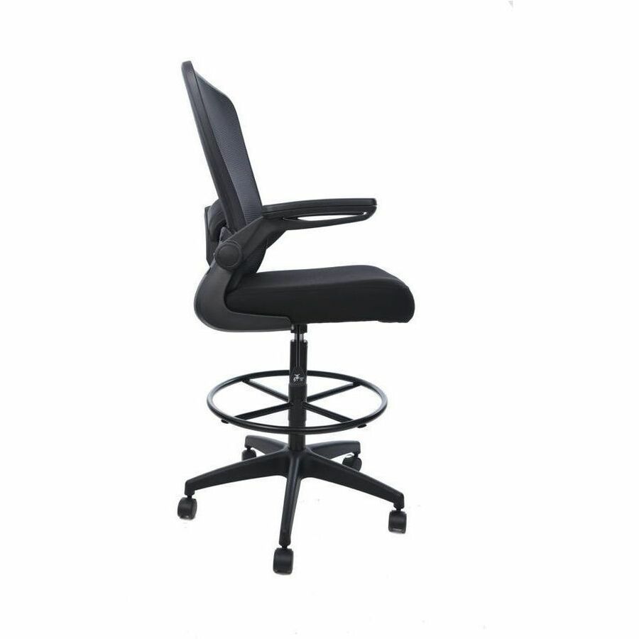 Boss Mesh Flip-Arm Stool, Black, Mesh Back, Fabric Foam Seat, Flip-Up Arms, 5-Star Base, Adjustable Height, Swivel, Casters, Foot Ring, 1 Each