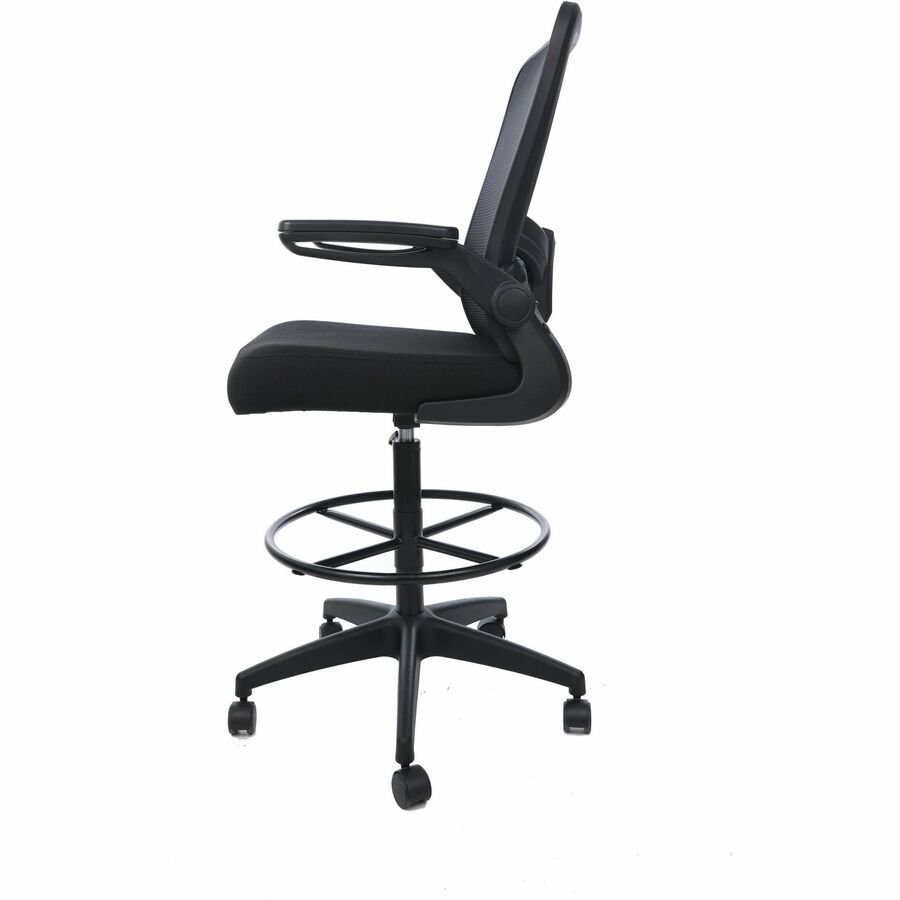 Boss Mesh Flip-Arm Stool, Black, Mesh Back, Fabric Foam Seat, Flip-Up Arms, 5-Star Base, Adjustable Height, Swivel, Casters, Foot Ring, 1 Each
