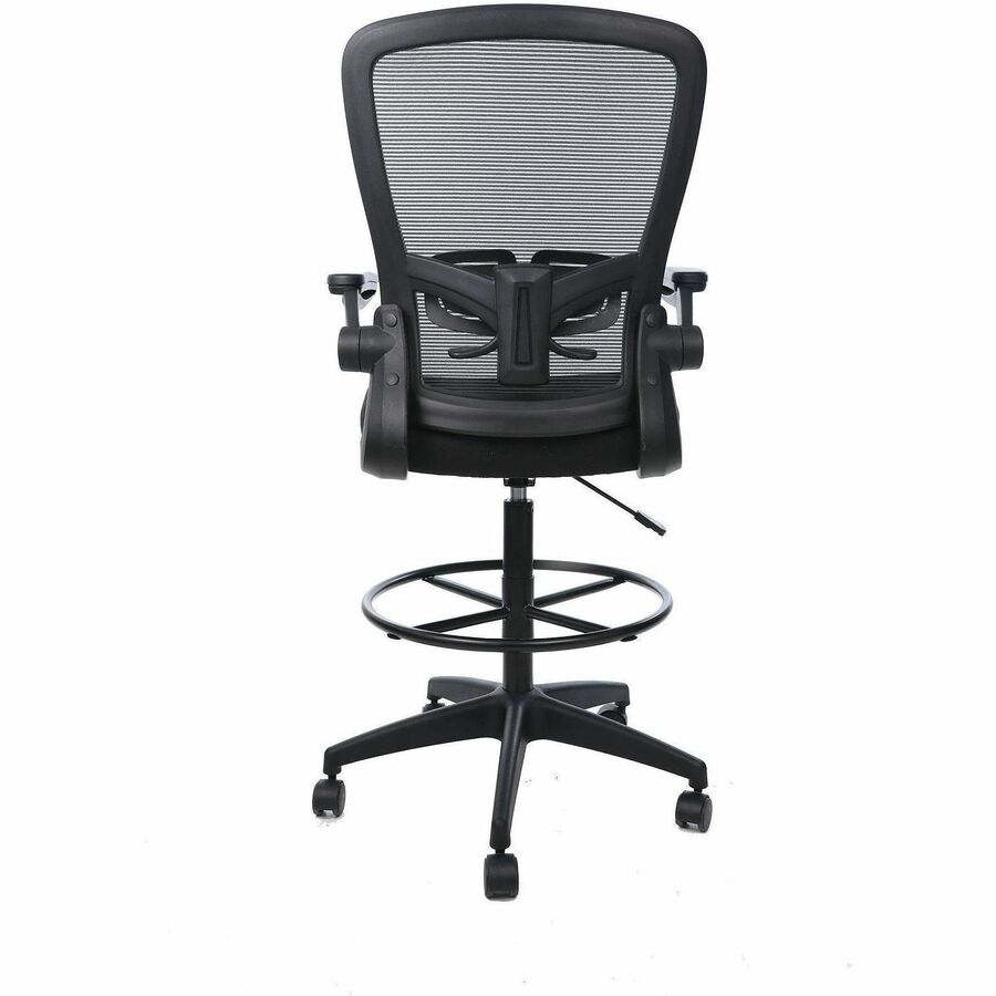Boss Mesh Flip-Arm Stool, Black, Mesh Back, Fabric Foam Seat, Flip-Up Arms, 5-Star Base, Adjustable Height, Swivel, Casters, Foot Ring, 1 Each