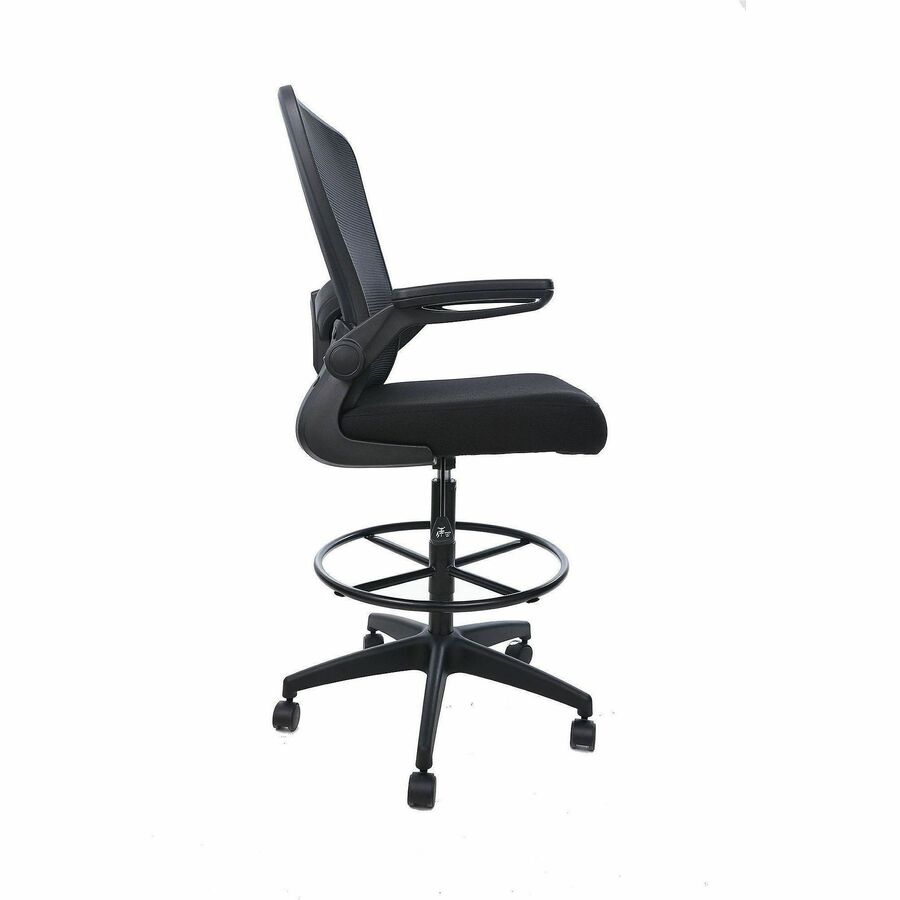 Boss Mesh Flip-Arm Stool, Black, Mesh Back, Fabric Foam Seat, Flip-Up Arms, 5-Star Base, Adjustable Height, Swivel, Casters, Foot Ring, 1 Each