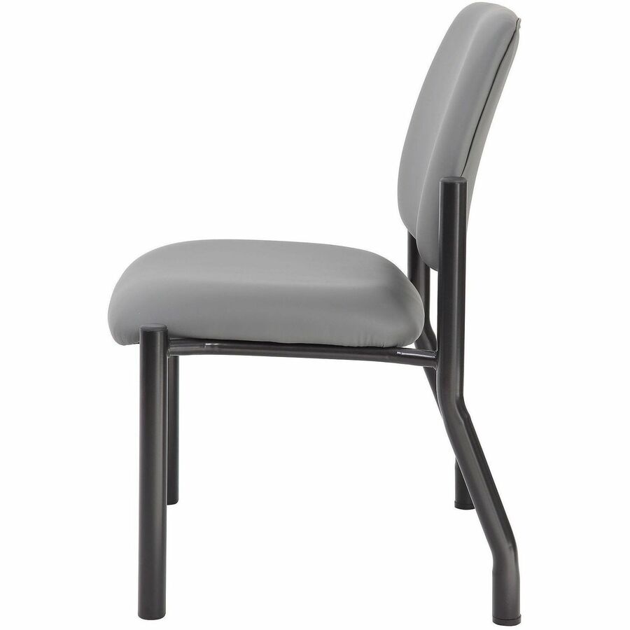 Boss Mid-back Guest Chair, Gray Vinyl, Tubular Steel Base, 1 Each