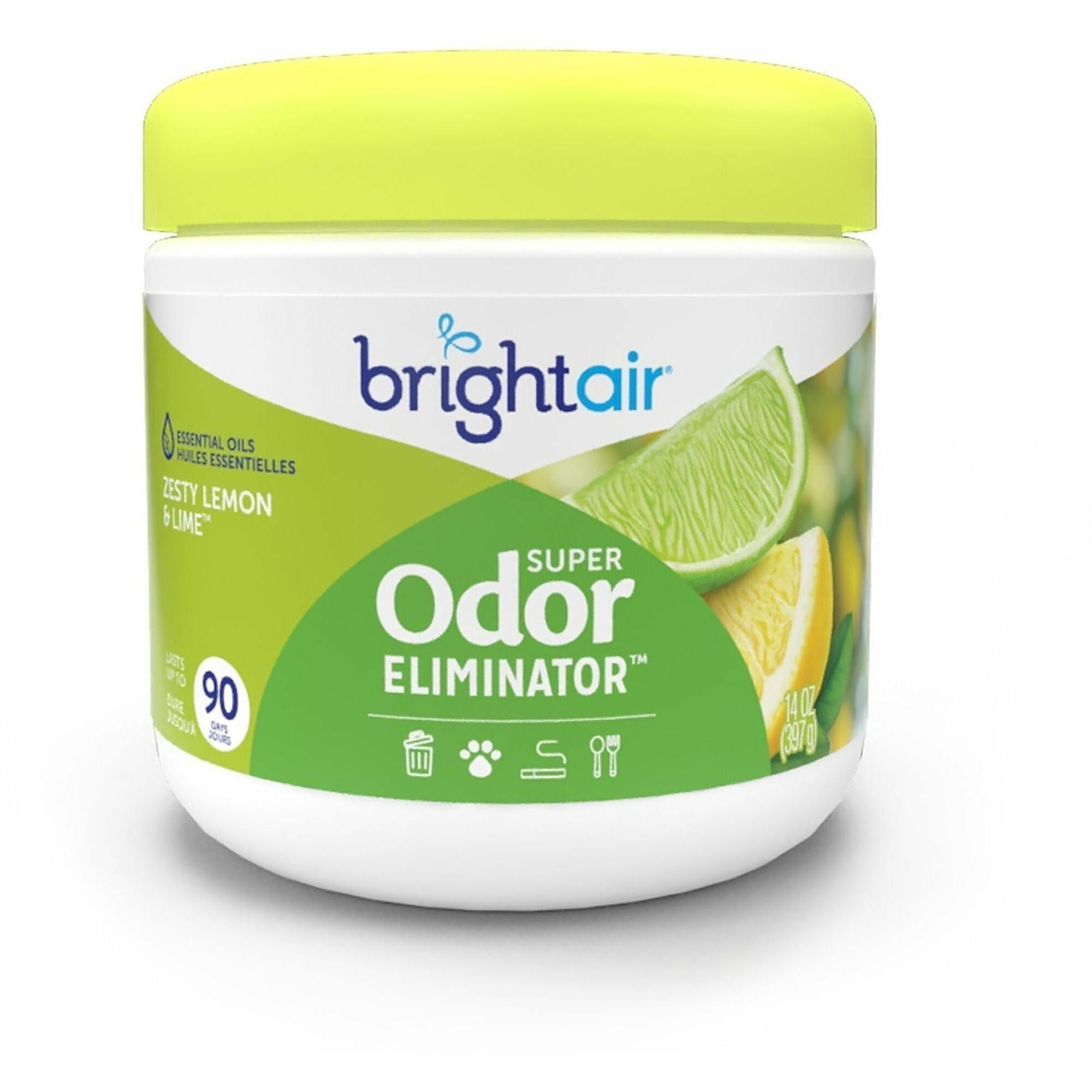 Bright Air Super Odor Eliminator Air Freshener Gel, Zesty Lemon & Lime Scent, 14 fl oz, 90 Day, 1 Each, Phthalate-free, Triclosan-free, BHT Free, Cruelty-free