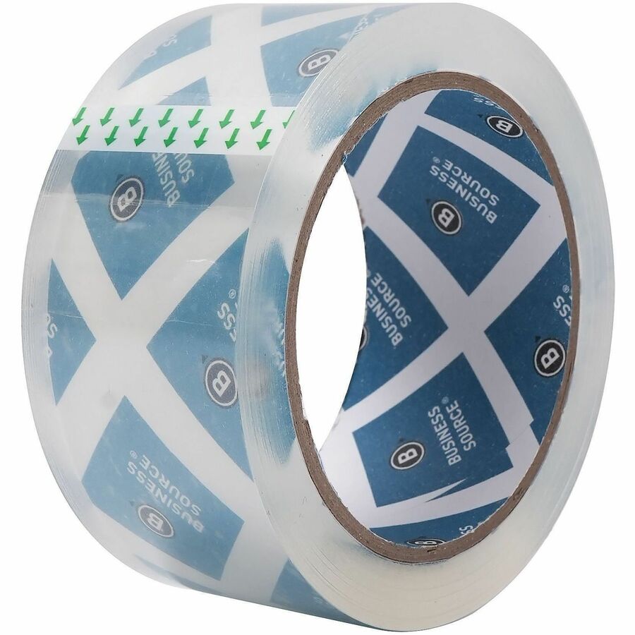 Business Source Crystal Clear Packaging Tape, 2" x 55 yd, 2.5 mil Thickness, 3" Core, Poly, Acrylic Adhesive, Clear, 6 Pack
