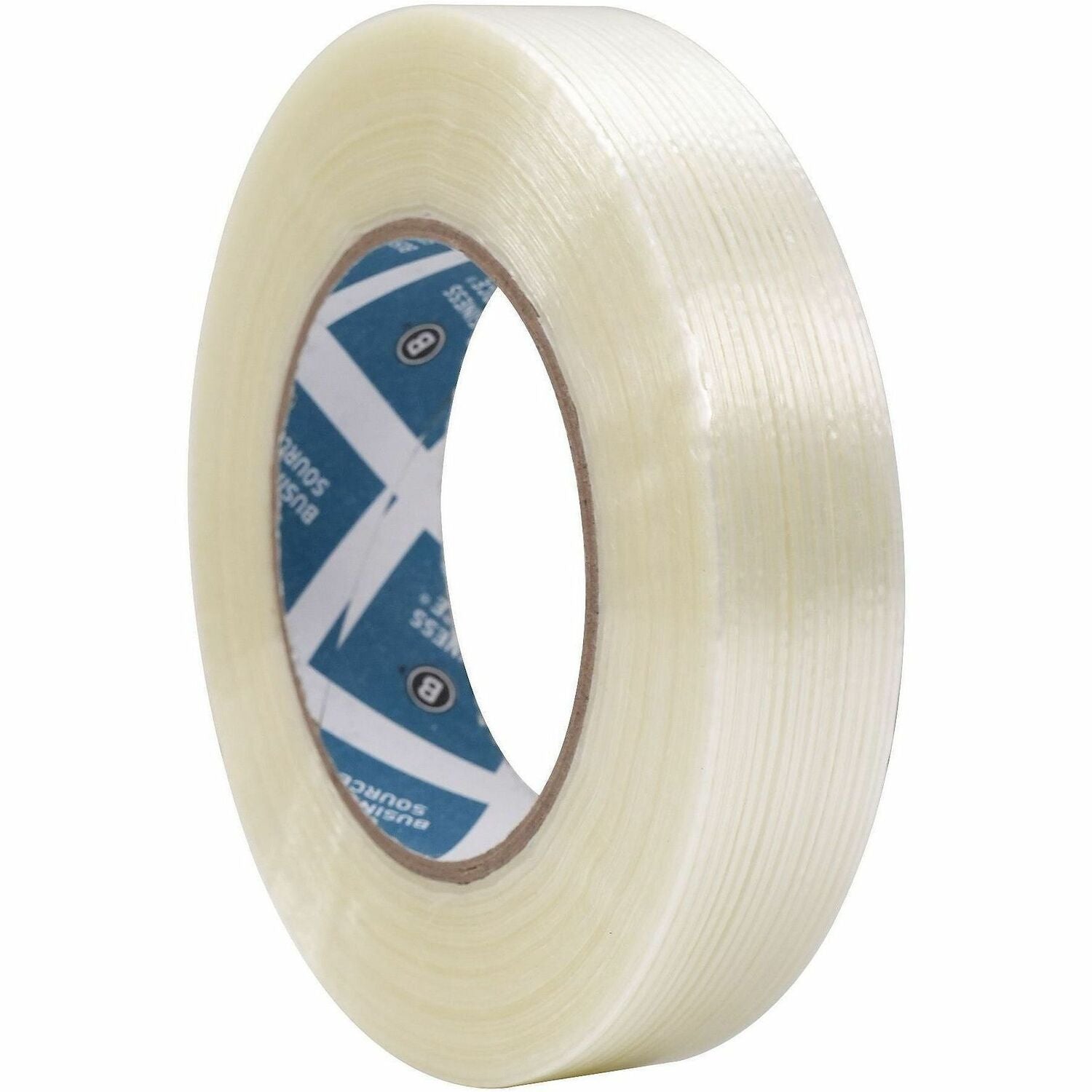 Business Source Filament Tape, 1" x 60 yd, 3" Core, White, Fiberglass Reinforced Film Backing, 1 Roll