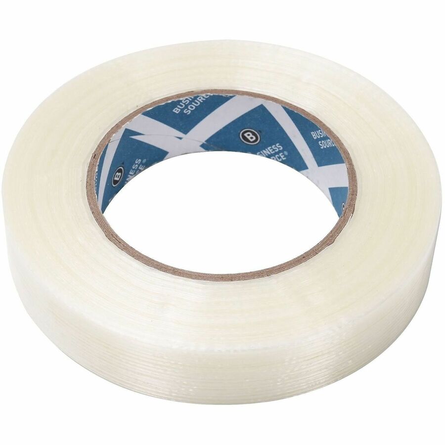 Business Source Filament Tape, 1" x 60 yd, 3" Core, White, Fiberglass Reinforced Film Backing, 1 Roll