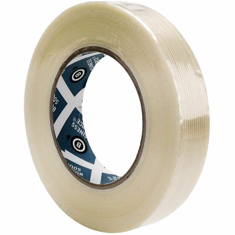 Business Source Filament Tape, 1" x 60 yd, 3" Core, White, Fiberglass Reinforced Film Backing, 1 Roll