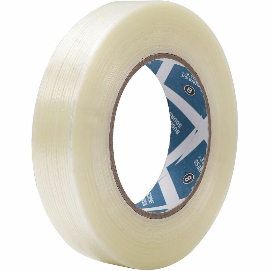 Business Source Filament Tape, 1" x 60 yd, 3" Core, White, Fiberglass Reinforced Film Backing, 1 Roll