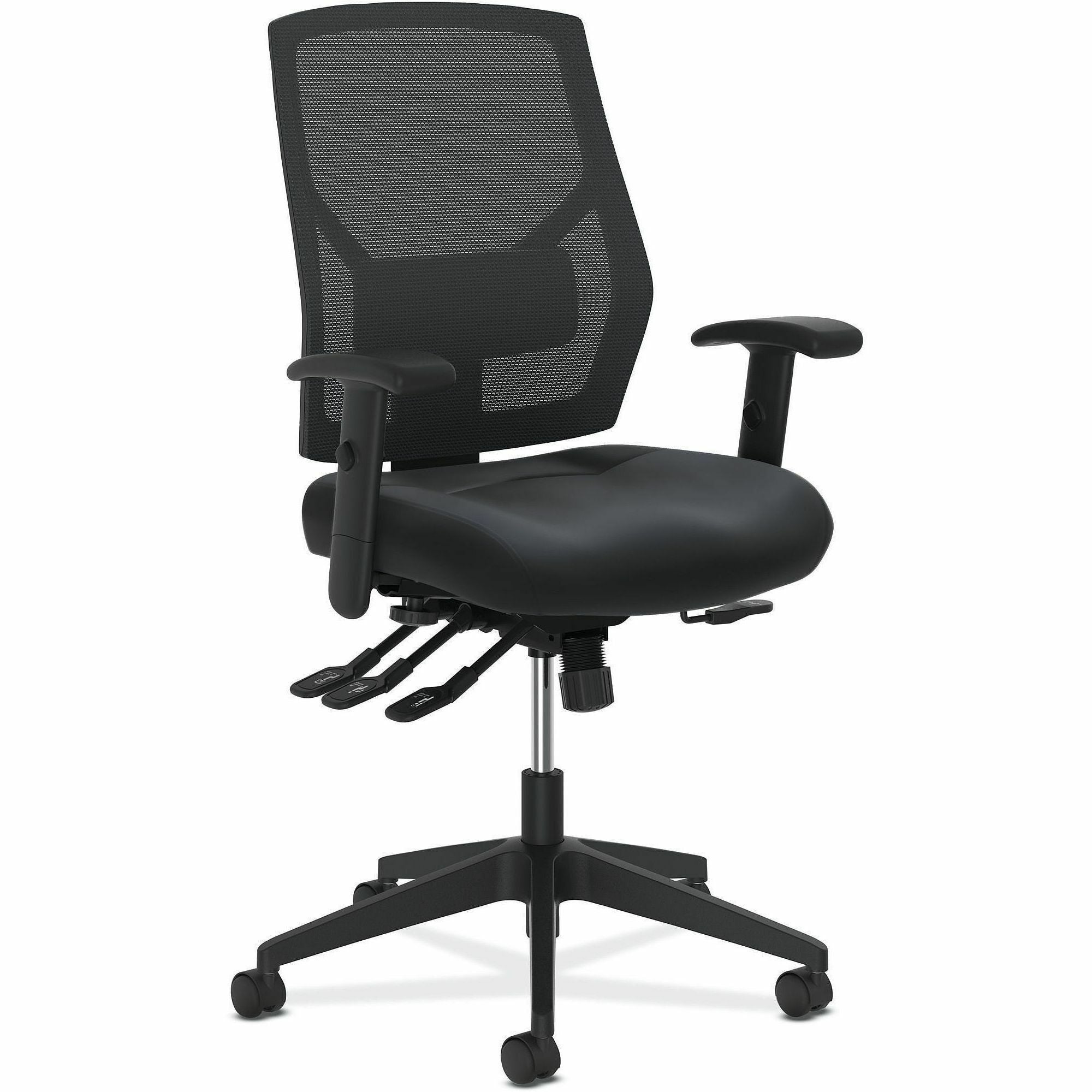Black Seat Color - Leather Seat Material - Black Back Color - Mesh Back Material - Black Frame Color - High Back - 5-star Base - Black - Leather, Fabric - Armrest - 1 Each