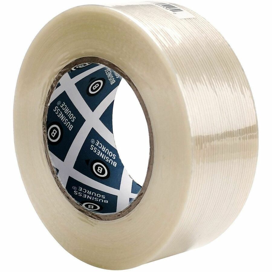 Business Source Filament Tape, 2" x 60 yd, 3" Core, White, Fiberglass Reinforced, 1 Roll