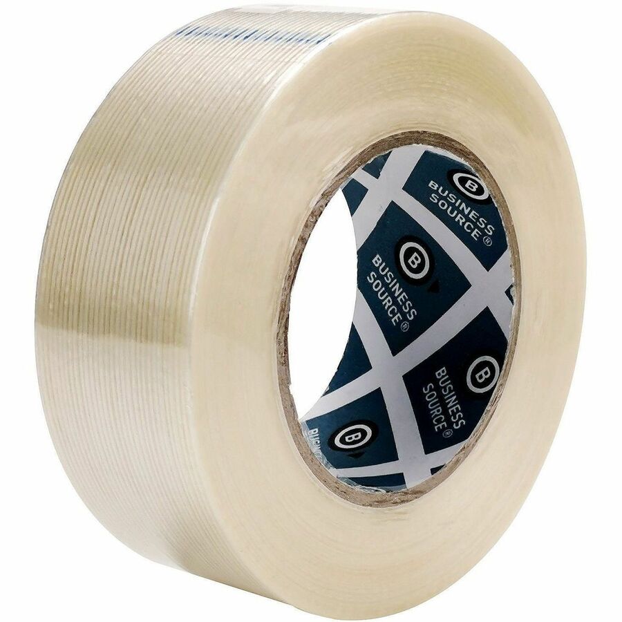 Business Source Filament Tape, 2" x 60 yd, 3" Core, White, Fiberglass Reinforced, 1 Roll