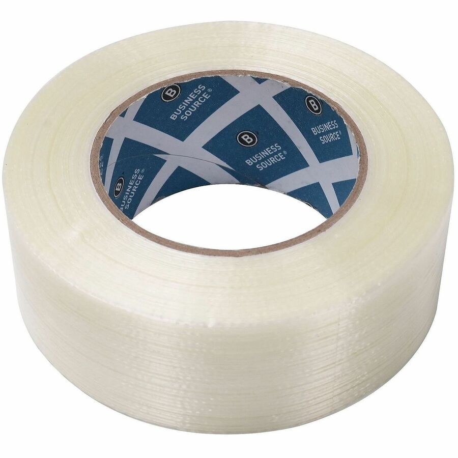 Business Source Filament Tape, 2" x 60 yd, 3" Core, White, Fiberglass Reinforced, 1 Roll