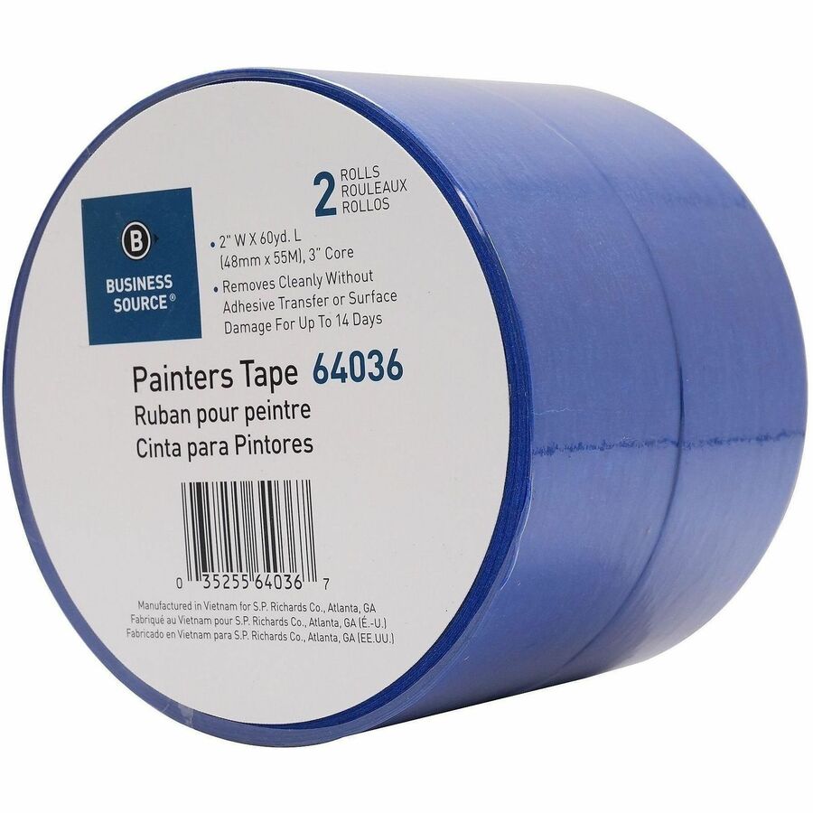 Business Source Multisurface Painter's Tape, Blue, 2" x 60 yd x 5.5 mil, 2 Pack