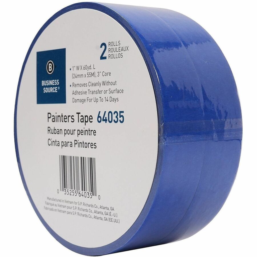 Business Source Multisurface Painter's Tape, Blue, 60 yd x 1" x 5.5 mil, 2 Pack