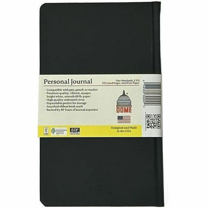 192 Pages - 60 lb Basis Weight - Bright White Paper - Black Cover - Acid-free Paper, Bleed Resistant, Expandable Pocket, Durable, Hard Cover, Ribbon Marker, Bookmark - Recycled - 1 Each