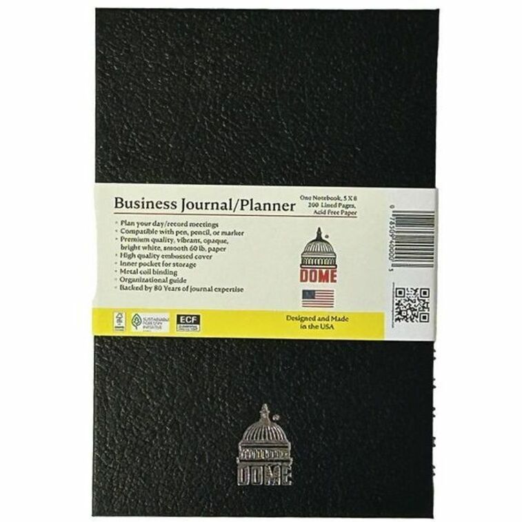 Business - 5" x 8" Sheet Size - Bright White Sheet - Black Cover - Acid-free, Pocket, Bleed Resistant, Expandable Inner Pocket, Eco-friendly, Durable Cover, Hard Cover, Built-in Planner, Smooth - 1 Each