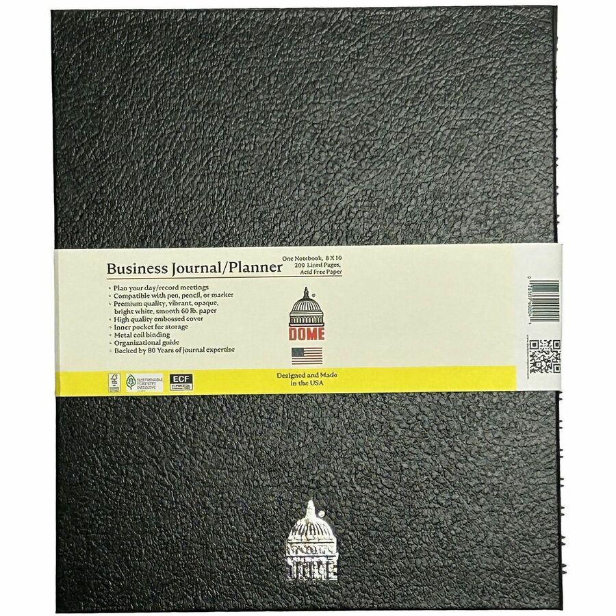 Business - 8" x 10" Sheet Size - Bright White Sheet - Black Cover - Acid-free, Pocket, Bleed Resistant, Expandable Inner Pocket, Eco-friendly, Durable Cover, Hard Cover, Built-in Planner, Smooth - 1 Each