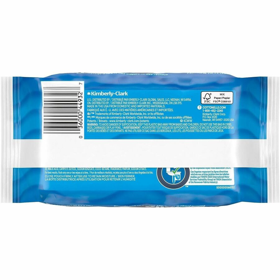 Cottonelle Flushable Wipes - 3.75" Width x 5.50" Length - CleaningRipples Texture - White - Fiber - 12 / Carton