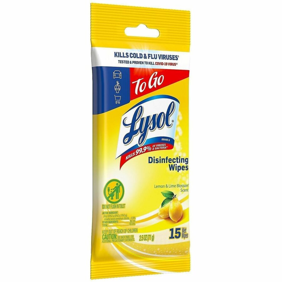 Lysol Disinfecting Wipes, Lemon & Lime Blossom Scent, Pre-moistened, Disposable, Bio-based, White, 24 Packs per Carton