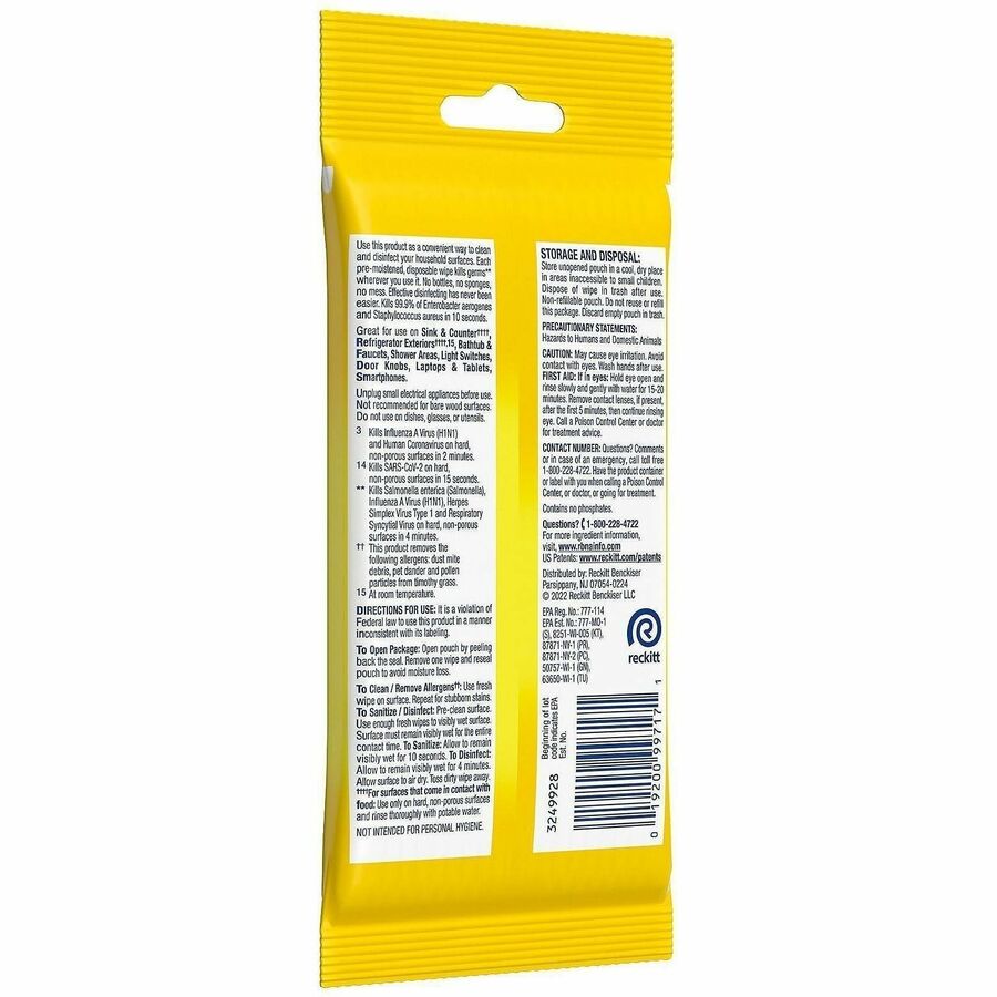 Lysol Disinfecting Wipes, Lemon & Lime Blossom Scent, Pre-moistened, Disposable, Bio-based, White, 24 Packs per Carton