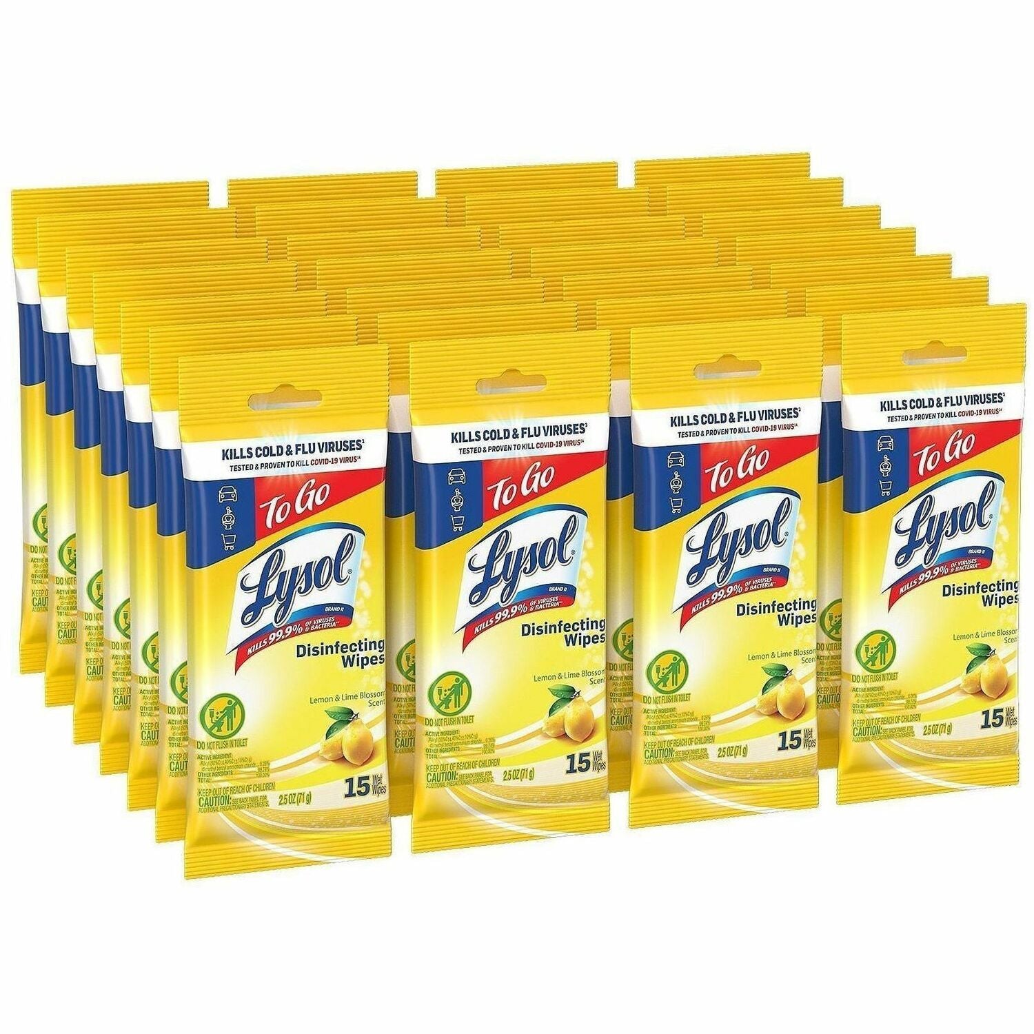 Lysol Disinfecting Wipes, Lemon & Lime Blossom Scent, Pre-moistened, Disposable, Bio-based, White, 24 Packs per Carton