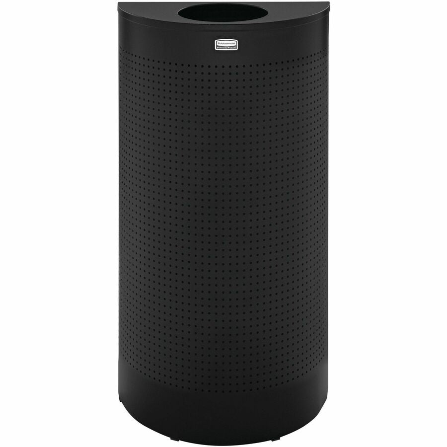 Rubbermaid Commercial Half Round Metallic Waste Receptacle - Open Top - 12 gal Capacity - Half-round - For Indoor, Commercial - Fire Resistant - Perforated, Fire-Safe - 32" Height x 18" Width x 9" Depth - Steel - Textured Black - 1 Each
