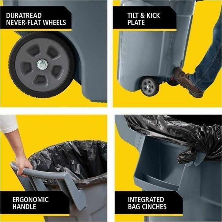 32 gal Capacity - For Commercial - Vented, Wheels, UV Resistant, Durable, Ergonomic Handle - 34" Height x 26.1" Width x 26.5" Depth - Resin - Gray - 1 Each