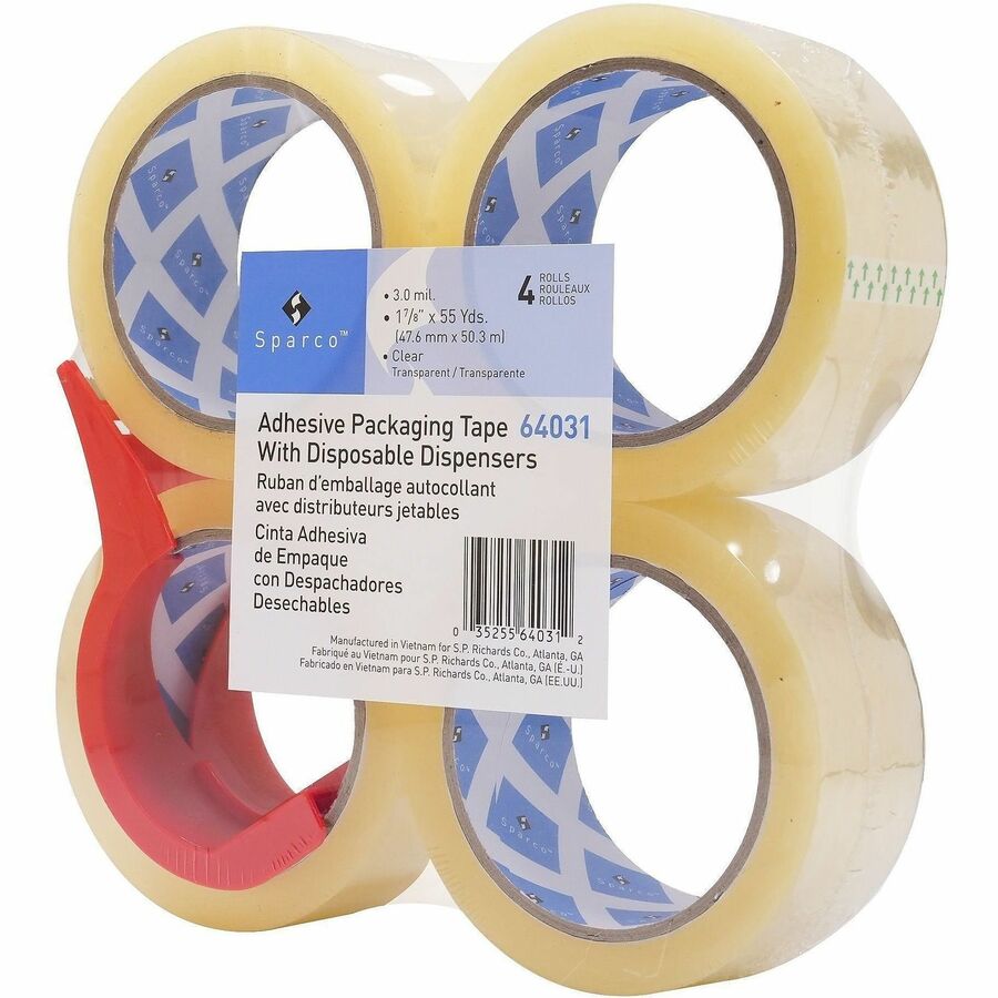 3 mil Thickness - 3" Core - Clear - Acrylic Adhesive - Dispenser Included - Temperature Resistant, UV Resistant, Tear Resistant, Split Resistant, Break Resistant - For Packaging, Metal, Glass, Polycarbonate - 4 / Pack