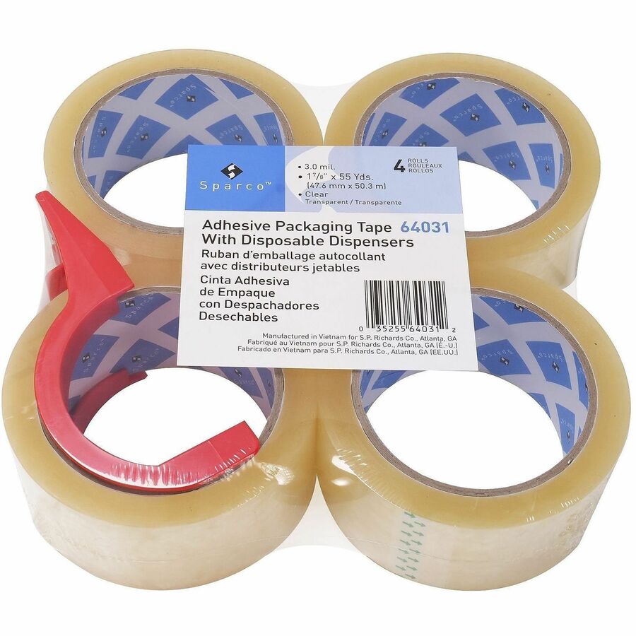 3 mil Thickness - 3" Core - Clear - Acrylic Adhesive - Dispenser Included - Temperature Resistant, UV Resistant, Tear Resistant, Split Resistant, Break Resistant - For Packaging, Metal, Glass, Polycarbonate - 4 / Pack