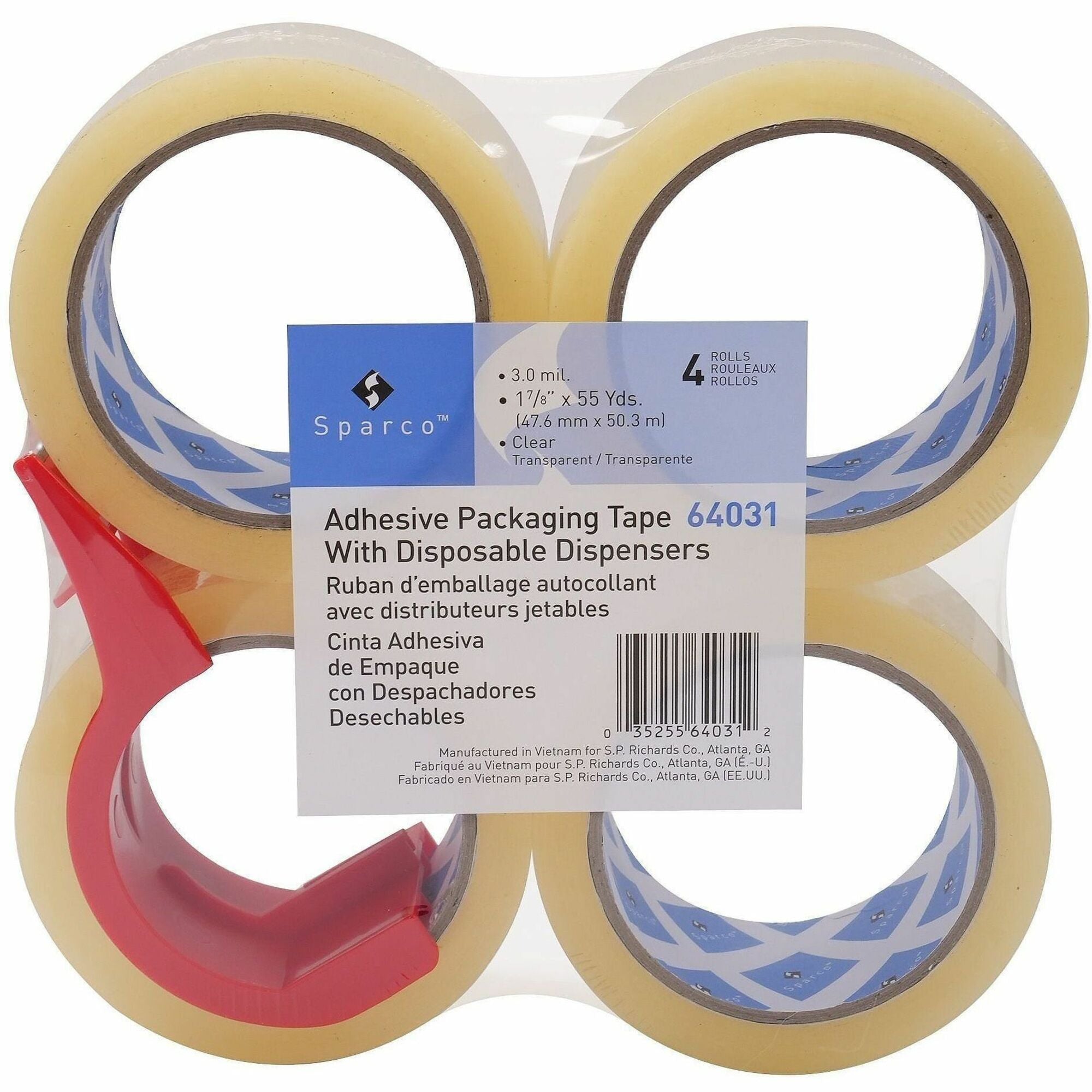 3 mil Thickness - 3" Core - Clear - Acrylic Adhesive - Dispenser Included - Temperature Resistant, UV Resistant, Tear Resistant, Split Resistant, Break Resistant - For Packaging, Metal, Glass, Polycarbonate - 4 / Pack