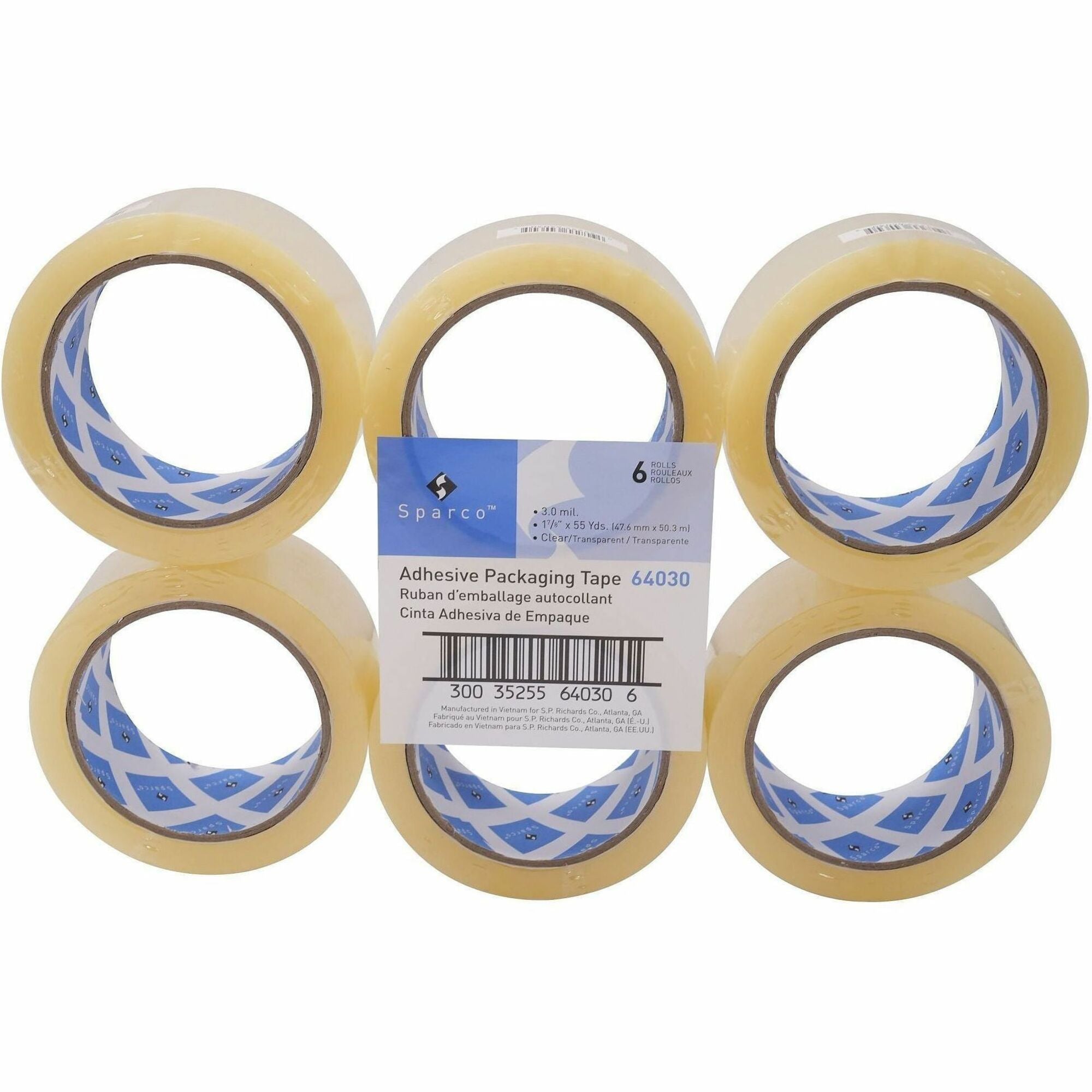 Sparco Premium Heavy-duty Packaging Tape Roll, 1 Roll, 55 yd x 1.88" x 3 mil, 3" Core, Clear, Acrylic Adhesive, Temperature/UV/Tear/Split/Break Resistant