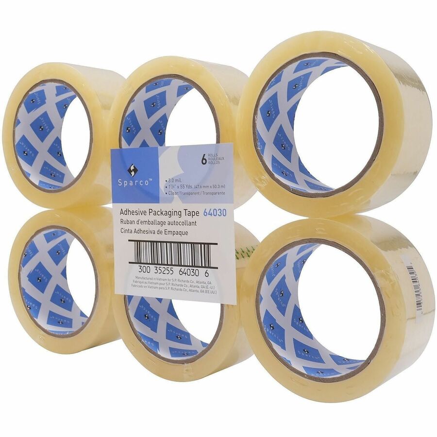 Sparco Premium Heavy-duty Packaging Tape Roll, 1 Roll, 55 yd x 1.88" x 3 mil, 3" Core, Clear, Acrylic Adhesive, Temperature/UV/Tear/Split/Break Resistant