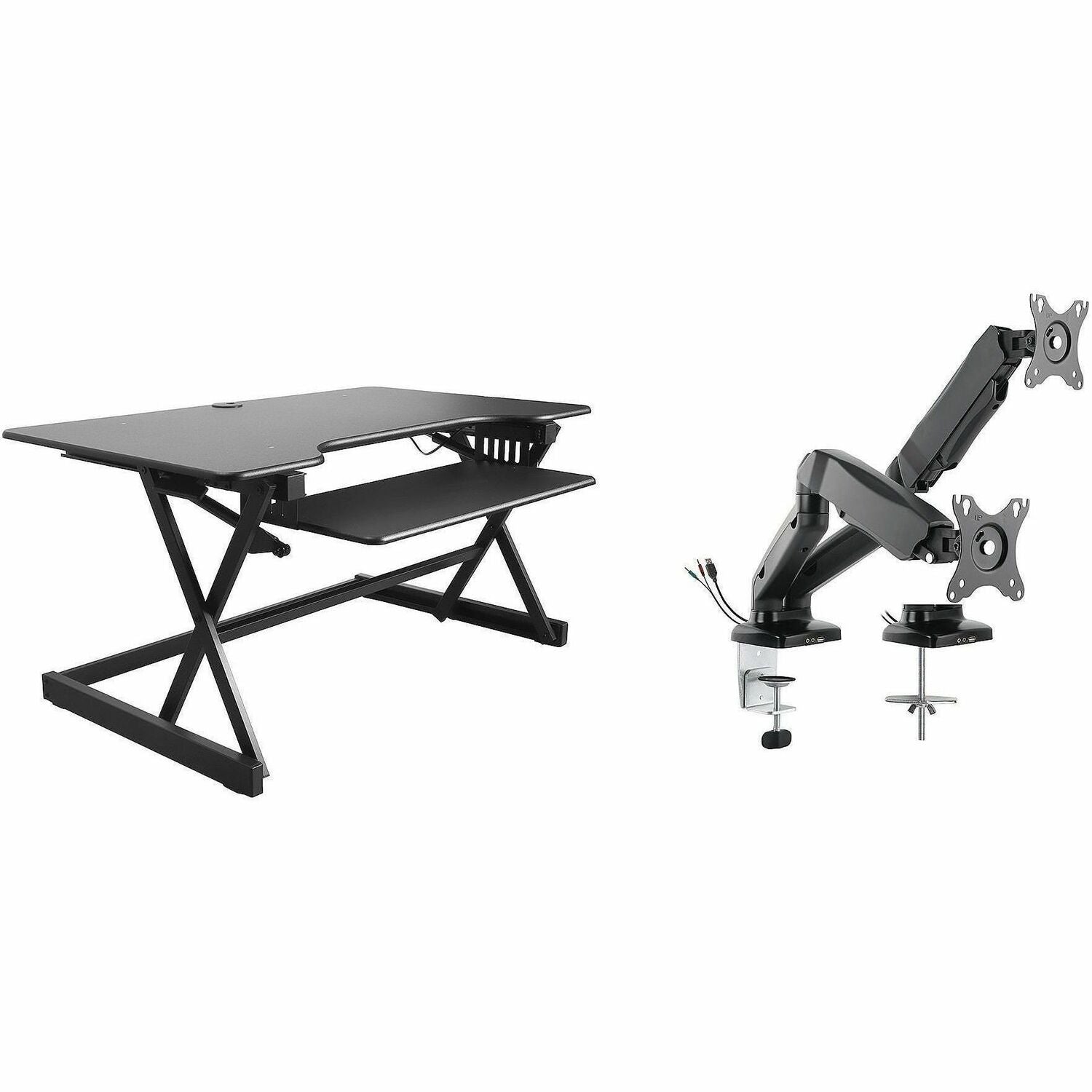 Rocelco R DADBR-40 Height-Adjustable Sit-to-Standing Desk Riser - 40 lb Load Capacity - 40" Width - Desktop - Black - For Multipurpose - Adjustable Height, Built-in USB Port, Keyboard Tray