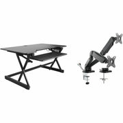 Rocelco R DADBR-40 Height-Adjustable Sit-to-Standing Desk Riser - 40 lb Load Capacity - 40" Width - Desktop - Black - For Multipurpose - Adjustable Height, Built-in USB Port, Keyboard Tray