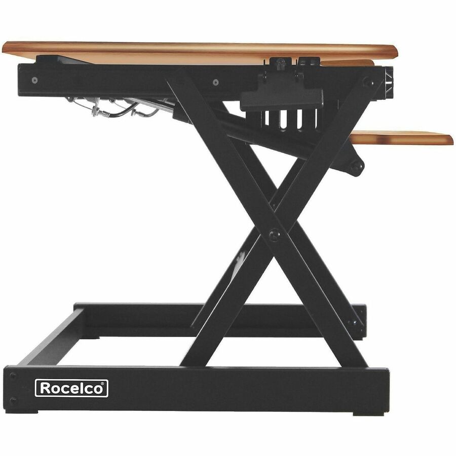 Rocelco R DADBR-40 Height-Adjustable Sit-to-Standing Desk Riser - 40 lb Load Capacity - 20" Height x 40" Width x 23.60" Depth - Desktop - Teak - For Monitor, Notebook, Keyboard - Adjustable Height, Keyboard Tray, Scratch Resistant
