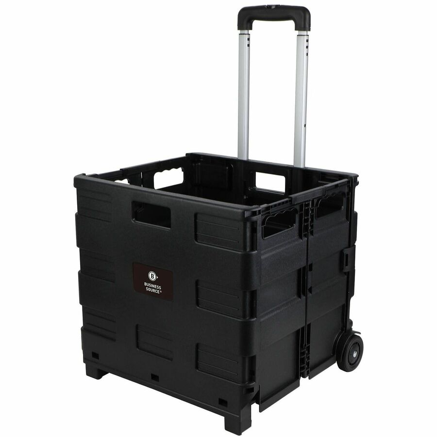 Business Source Stow-and-Go Mobile Storage Crate - Telescopic Handle - 60 lb Load Capacity - 12.72 gal Volume Capacity - 2 Casters - 18.25" Width x 15" Depth x 39.37" Height - Black