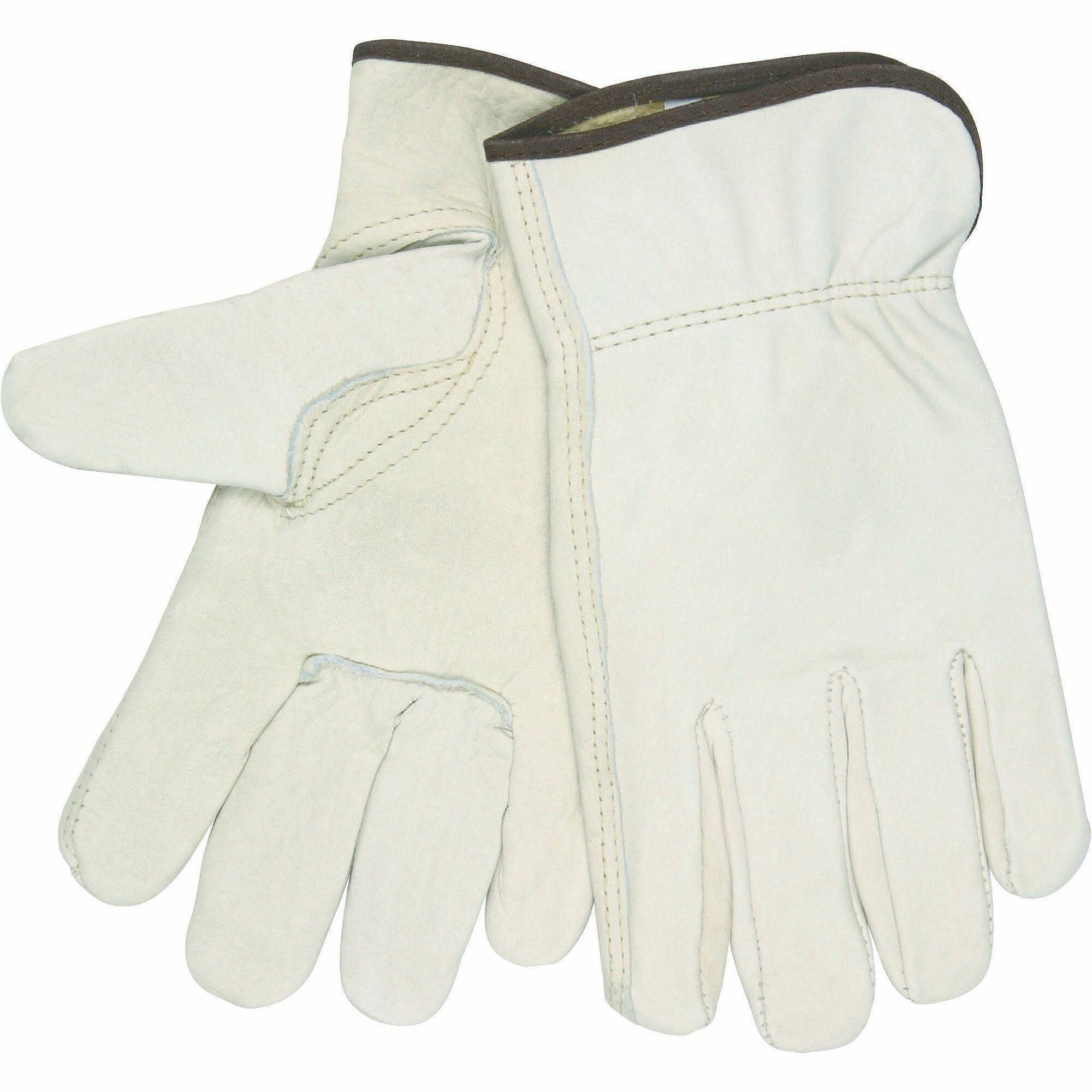 MCR Safety Leather Driver Gloves, Large, Full Finger, Cowhide Leather, Beige, Keystone Thumb, Puncture Resistant, Durable, Shirred Wrist, Abrasion & Heat Resistant, 12 per Carton