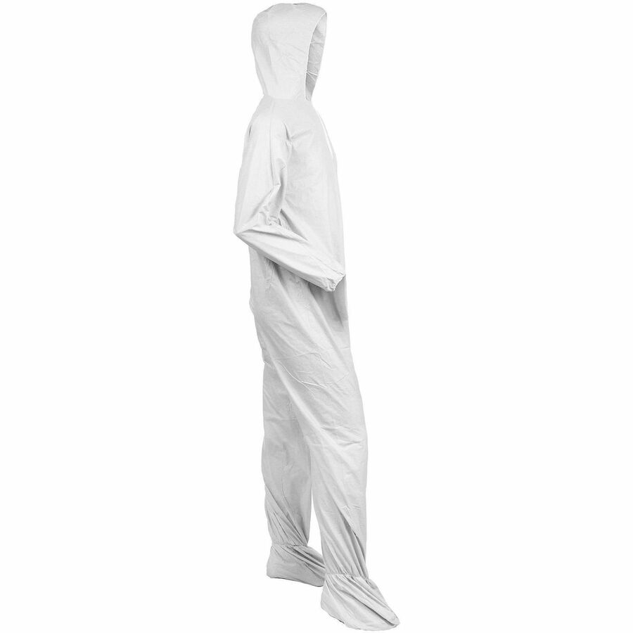 Ansell Health KleenGuard A30 Protection Coveralls, 4XL, White, SMS Material, Zipper Front, Attached Hood and Boot, Elastic Cuff, Storm Flap, Abrasion Resistant, Disposable, 25 per Carton