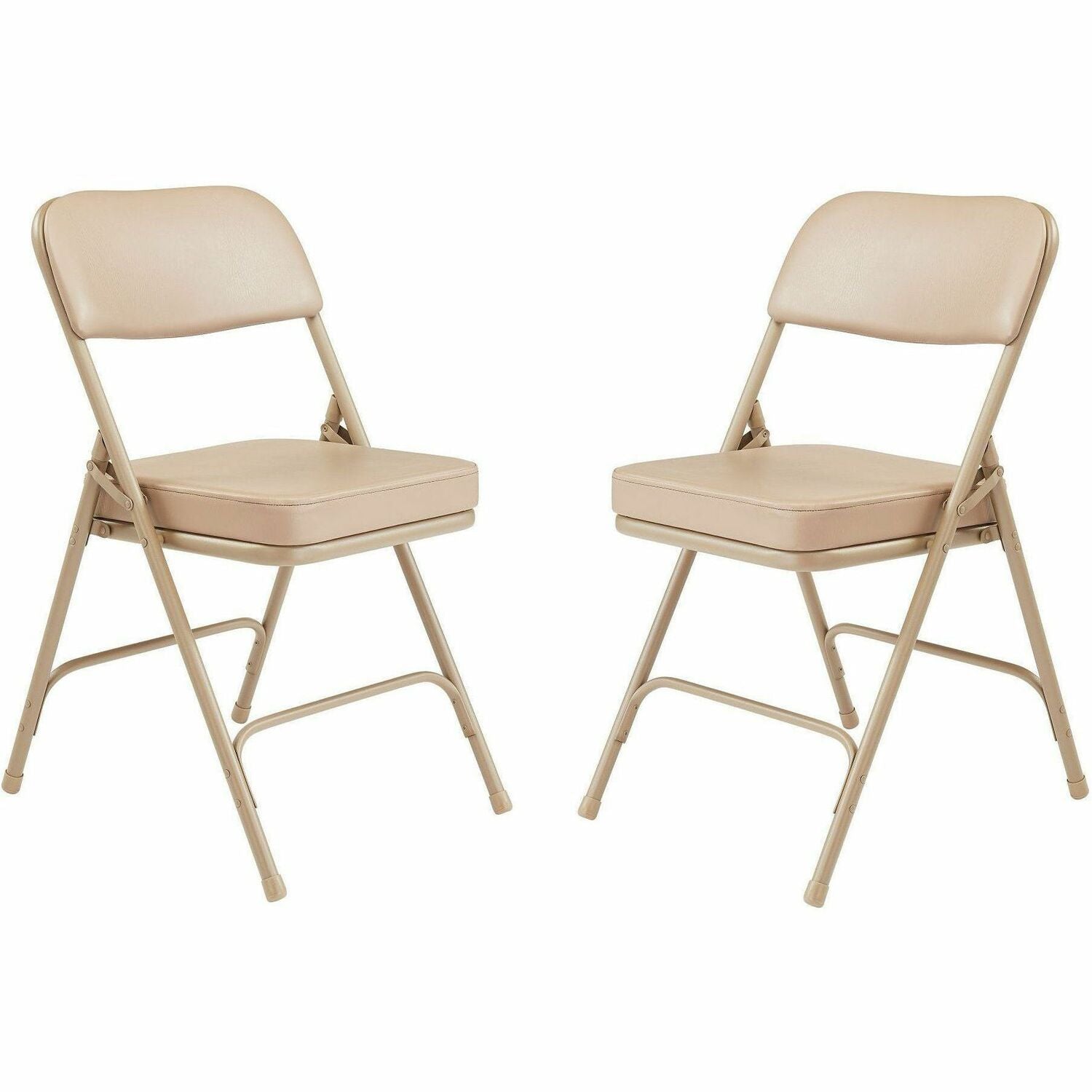 NPS® 3200 Series Premium 2" Vinyl Upholstered Double Hinge Folding Chair, Pack of 2, Surface Color: Beige, Frame Color: Beige