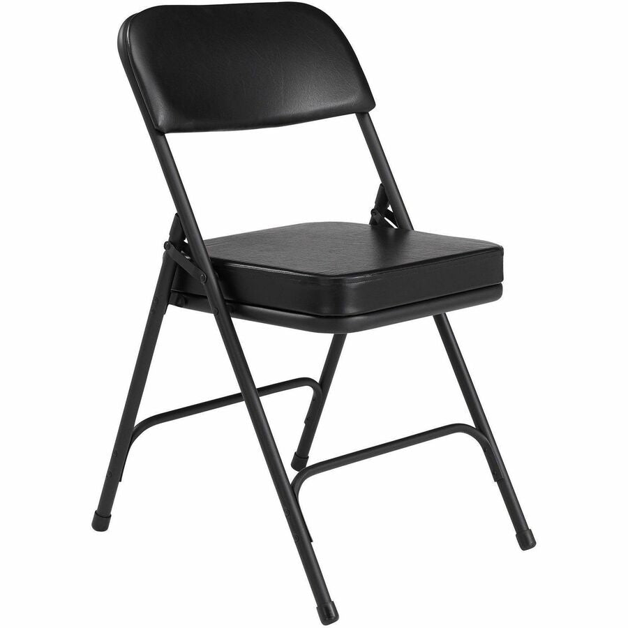 NPS® 3200 Series Premium 2" Vinyl Upholstered Double Hinge Folding Chair, Pack of 2, Surface Color: Black, Frame Color: Black