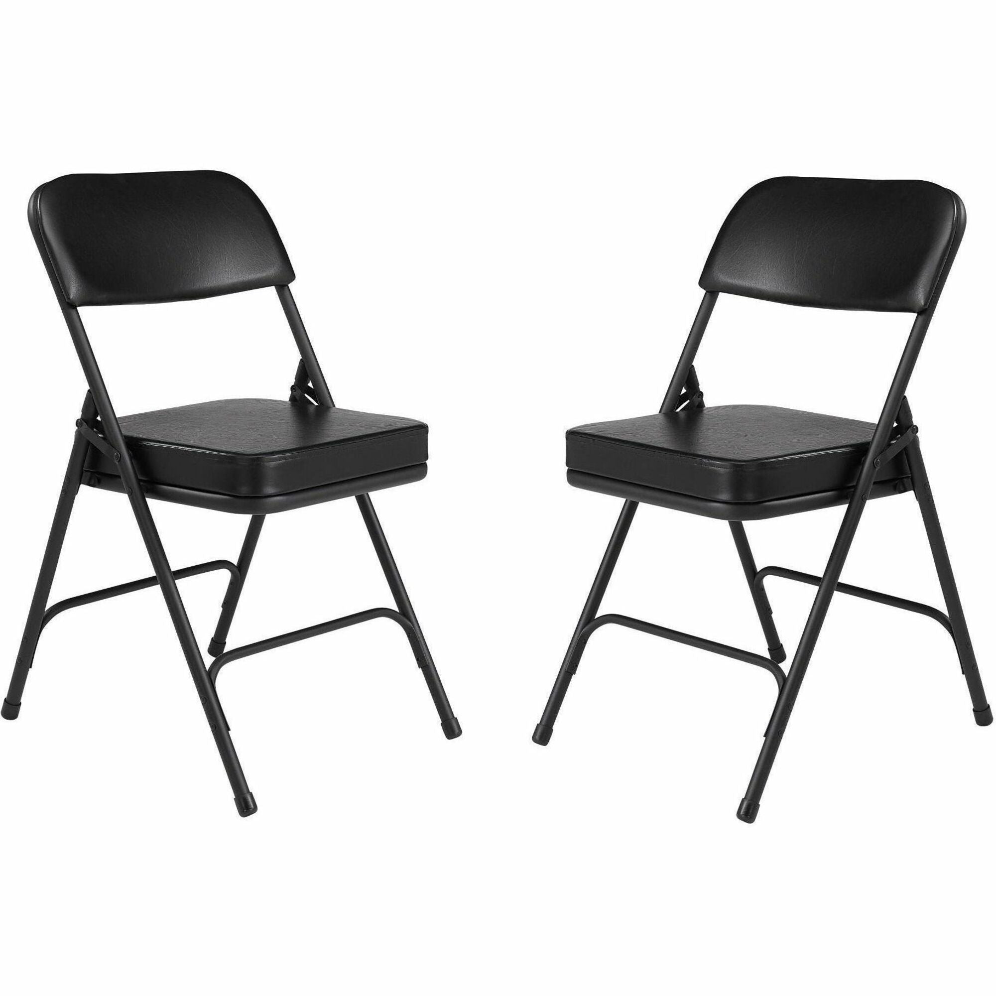 NPS® 3200 Series Premium 2" Vinyl Upholstered Double Hinge Folding Chair, Pack of 2, Surface Color: Black, Frame Color: Black