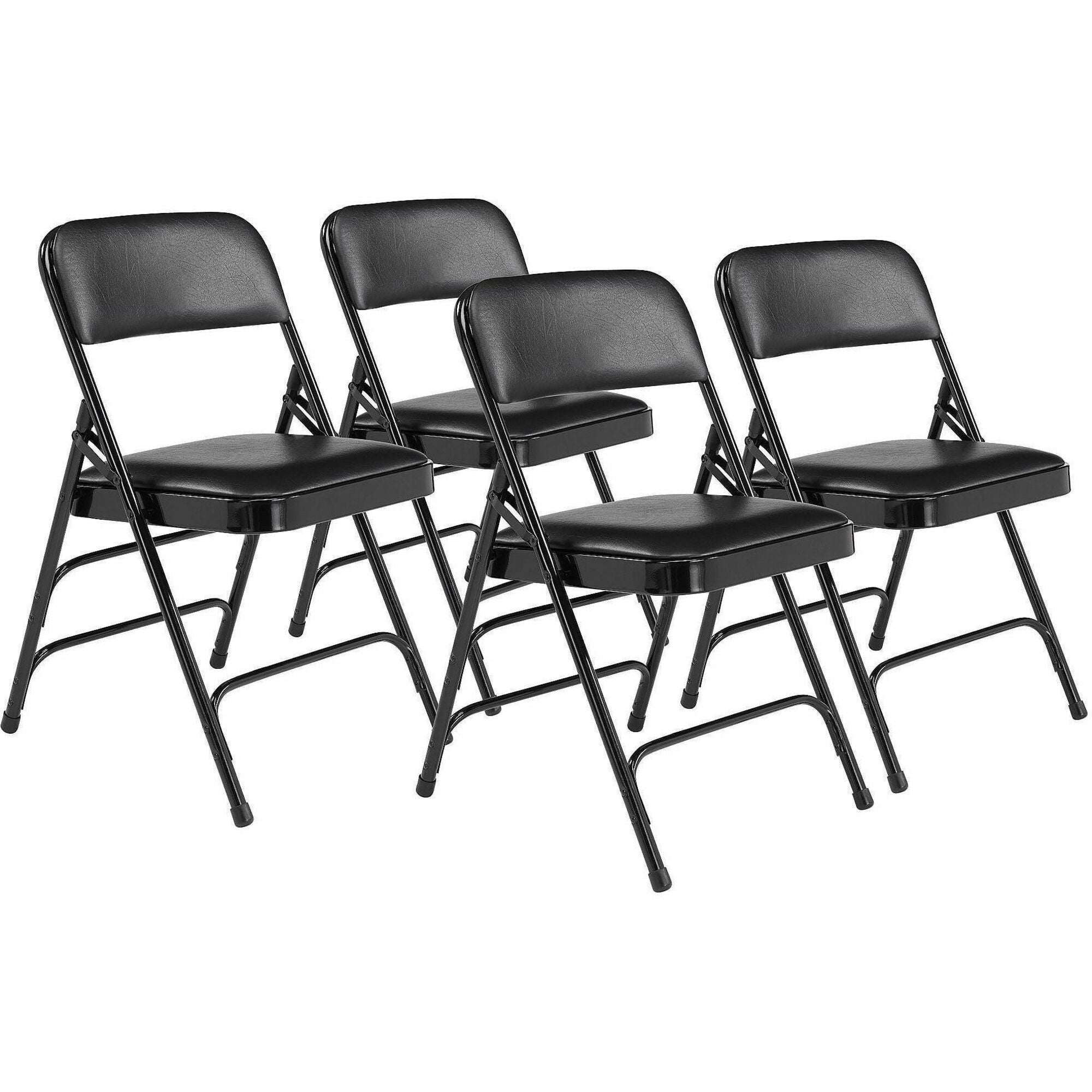 NPS® 1300 Series Premium Vinyl Upholstered Triple Brace Double Hinge Folding Chair, Pack of 4, Surface Color: Black, Frame Color: Black