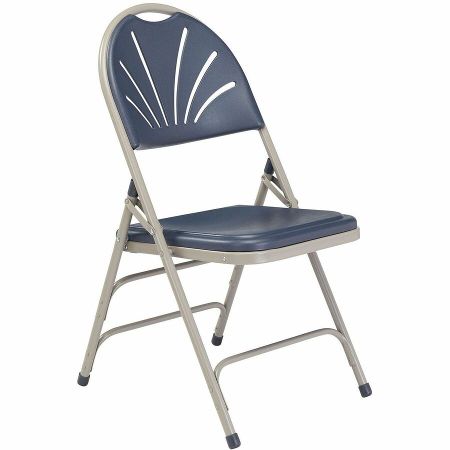 NPS® 1100 Series Deluxe Fan Back with Triple Brace Double Hinge Folding Chair, Pack of 4, Surface Color: Dark Blue, Frame Color: Grey