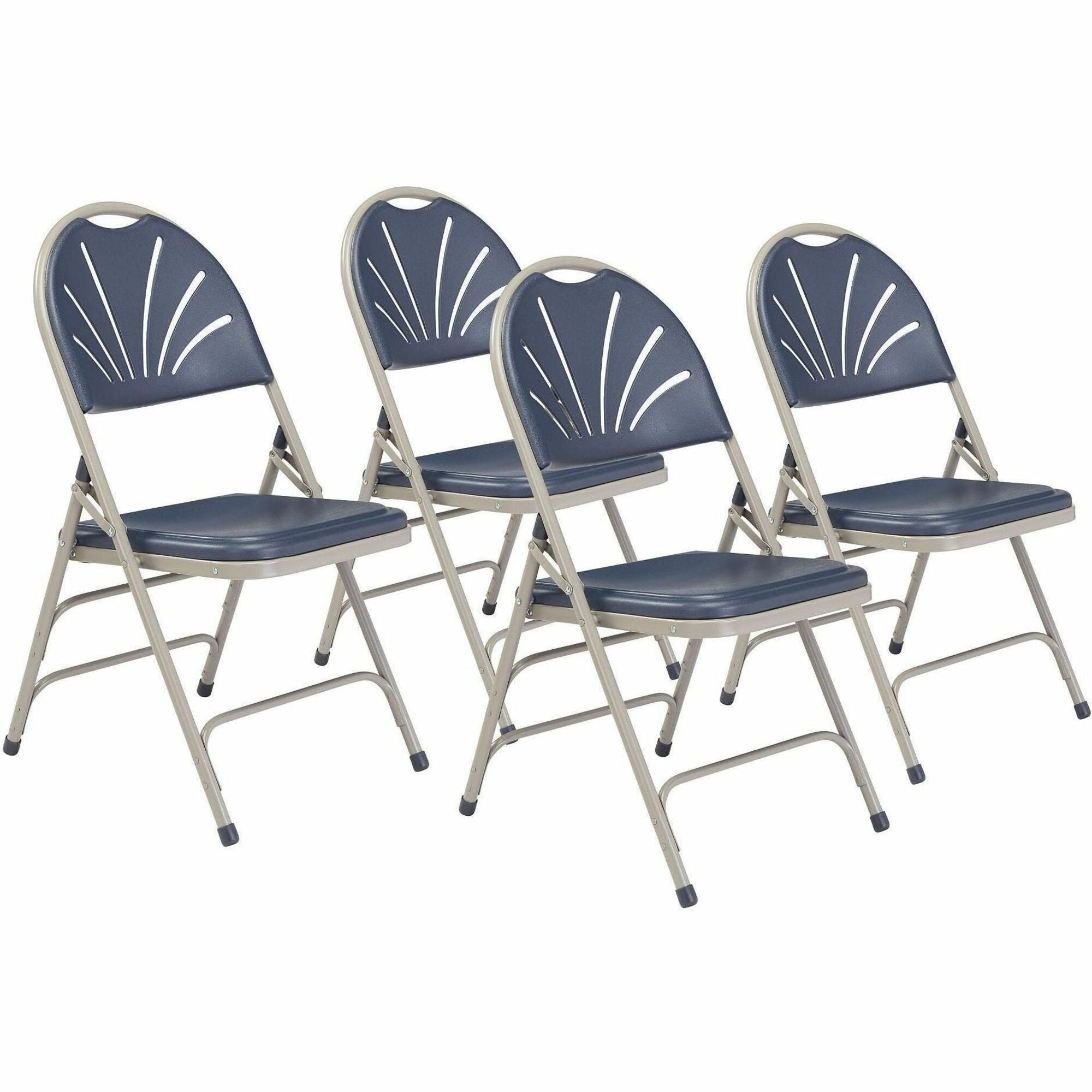 NPS® 1100 Series Deluxe Fan Back with Triple Brace Double Hinge Folding Chair, Pack of 4, Surface Color: Dark Blue, Frame Color: Grey