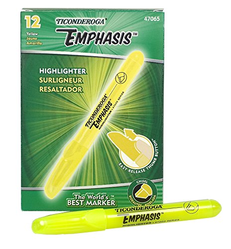 Ticonderoga Emphasis Stick Highlighters, Chisel Tip, Yellow, Dozen (47065)