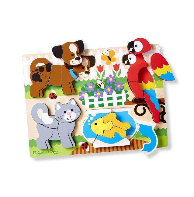 Melissa & Doug Pets Wooden Chunky Jigsaw Puzzle - Dog, Cat, Bird, and Fish (20 Pcs)
