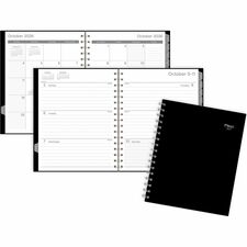 Mead Basic Weekly/Monthly Planner - Weekly, Monthly - 15 Month - October to December - 1 Week, 1 Month Double Page Layout - Letter - 8 1/2" x 11" Sheet Size - Twin Wire - Black Poly Cover