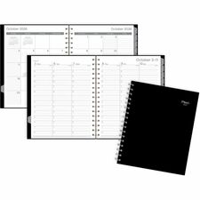 Mead Basic Weekly/Monthly Planner - Weekly, Monthly - 15 Month - October to December - 7:00 AM to 8:00 PM - 1 Week, 1 Month Double Page Layout - 7" x 9" Sheet Size - Twin Wire - Black Poly Cover