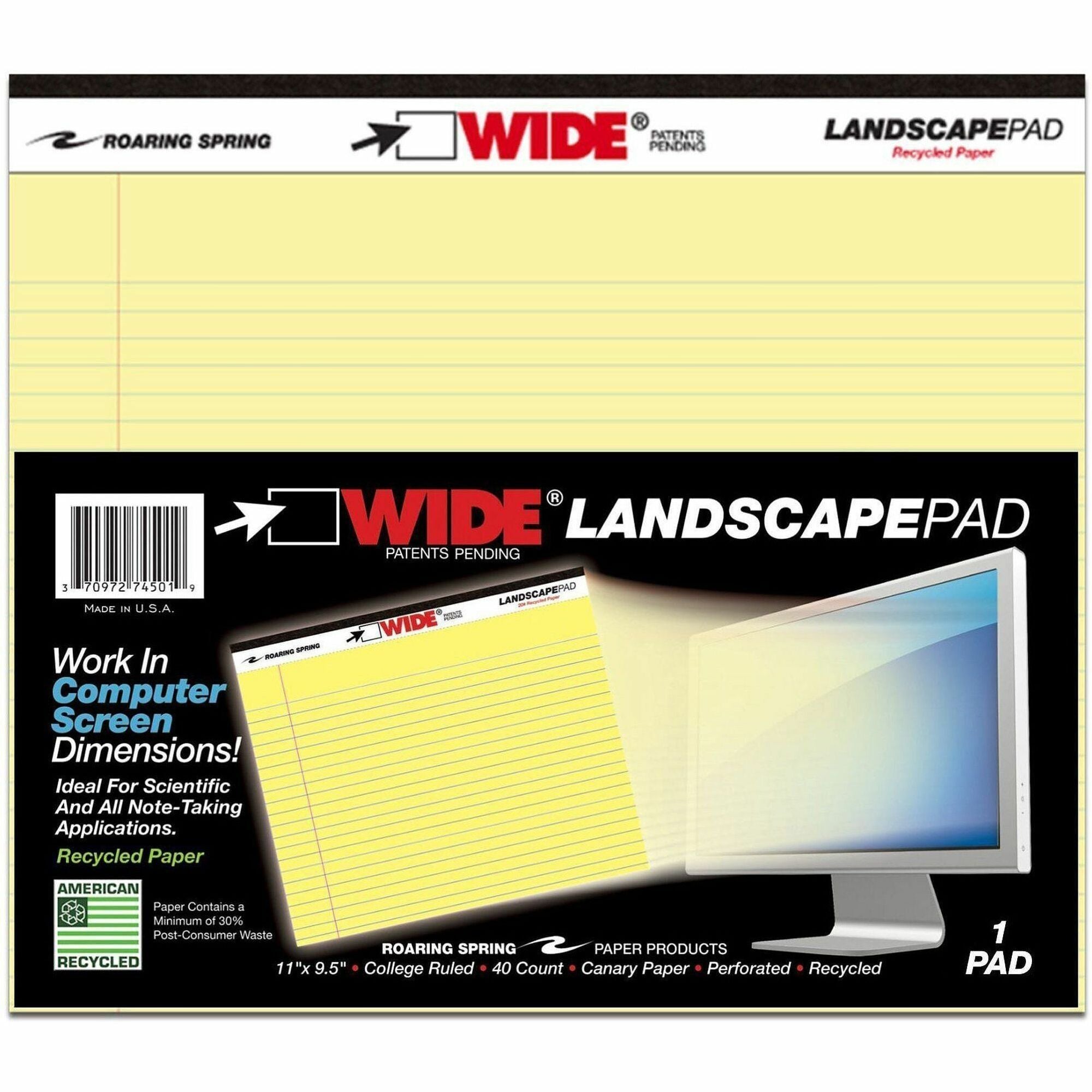 Roaring Spring Wide Landscape Canary Writing Pads